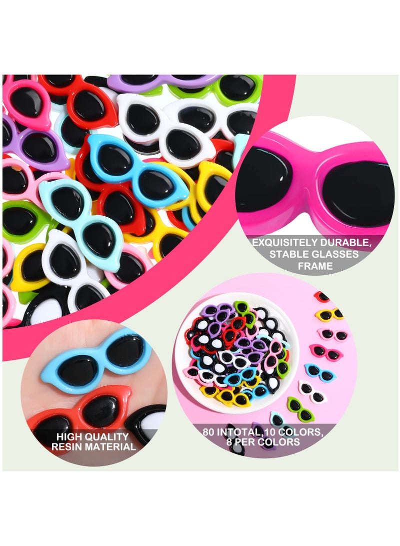 80 Pieces Resin Colorful Mini Sunglasses, 10 colors x8 Flatback Resin Scrapbook Decor Accessories Crystal Cute Charm Embellishments for Summer Beach DIY Hair Clip Phone Shell Scrapbook Ornament - Image 3